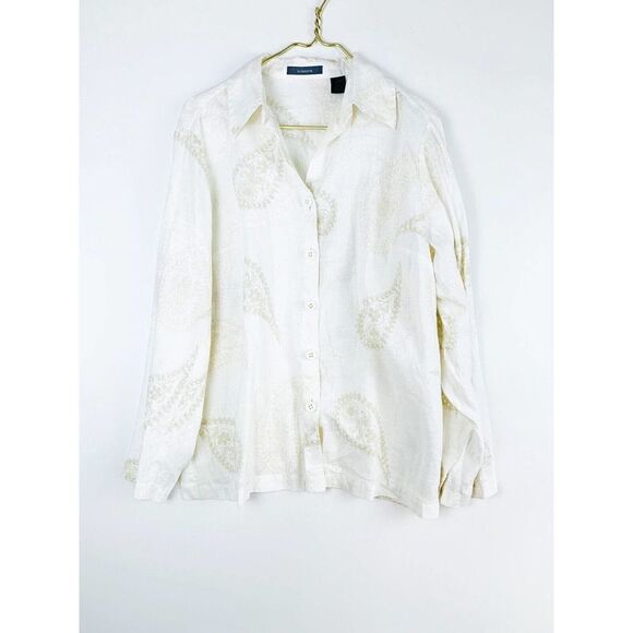 Liz Claiborne Women’s Size 1X Paisley 100%Linen Beige Top lagenlook - Picture 1 of 6
